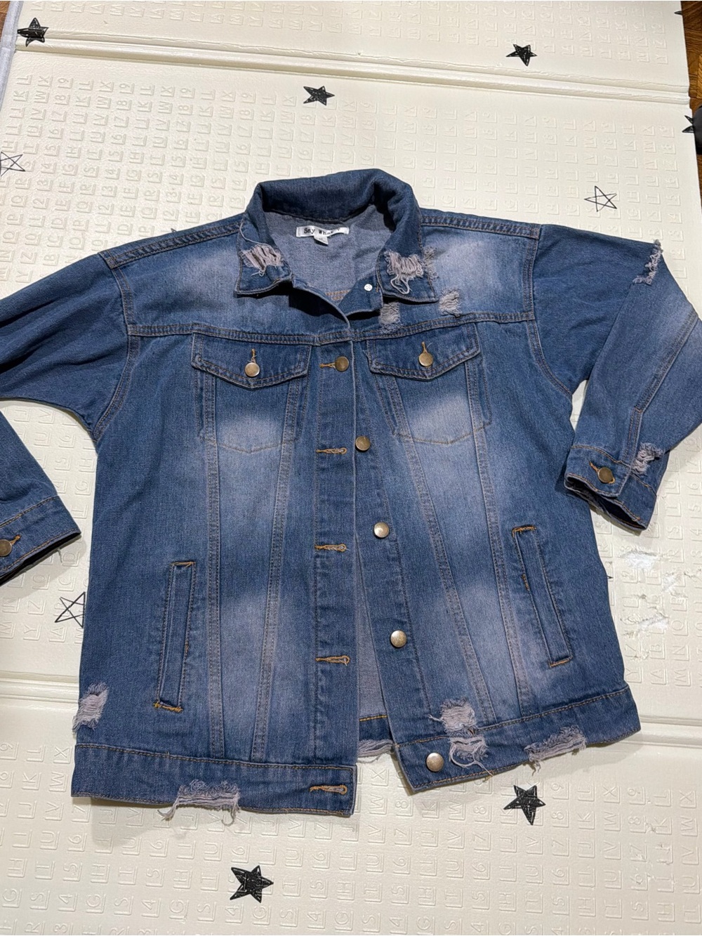 Denim Distressed Jacket - Blue oversized
